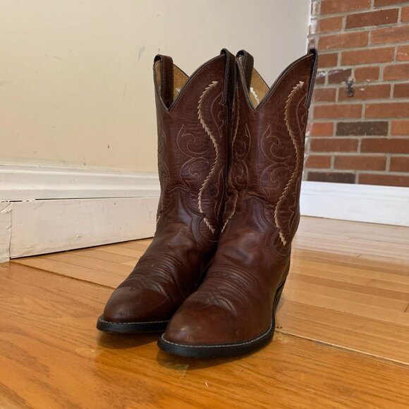 Vintage Justin Cowboy Boots Size 6 B Leather USA Made Western Rich Brown - Picture 8 of 16